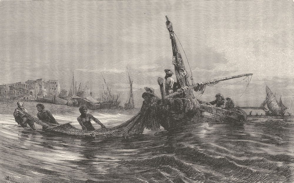 ITALY. Riviera di Levante. Lavagna Return from Fishing 1877 old antique print